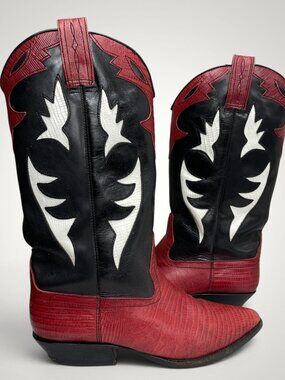 Sabree Leather Western Cowboy Boots Lizard Inlay Red Black Cowgirl Women’s 6